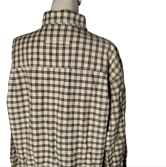Woolrich Cream Yellow Black Cotton Flannel Windowpane Plaid Button Up Large - Picture 5 of 8